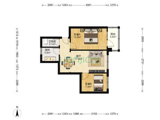甘家巷小区 2室1厅1卫 57平方