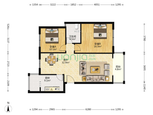 柳浪湾附2号院 2室1厅1卫 92平方