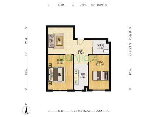 东韵万佳 2室1厅1卫 70平方