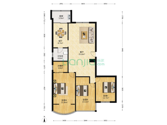鸿盛园 3室2厅1卫 146平方