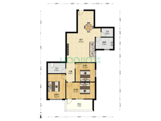 海角楼 3室1厅2卫 118平方