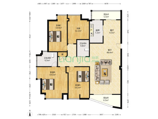 安康锦园 4室2厅2卫 155平方