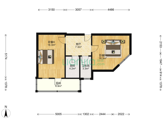 秋爽里 2室1厅1卫 45平方