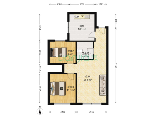 墅公馆 2室1厅1卫 96平方