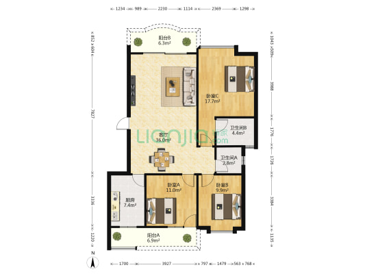 逸景園 3室1厅2卫 119平方