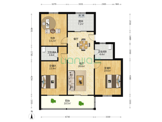 开发新村D区 3室1厅2卫 107平方