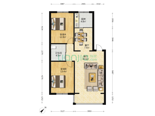 厦门街 2室2厅1卫 103平方