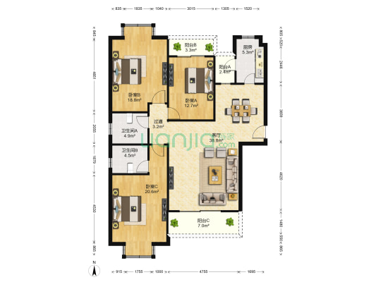 剑桥春天 3室1厅2卫 143平方