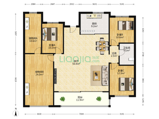 东原印长江 3室1厅1卫 170平方