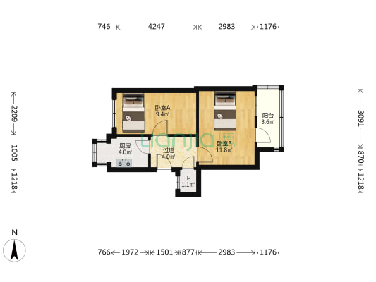 孟砦南街3号院 2室0厅1卫 44平方