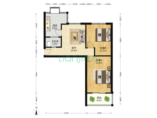 海味宿舍 2室1厅1卫 61平方