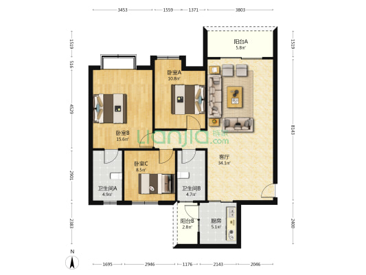 普河小区三期 3室1厅2卫 112平方
