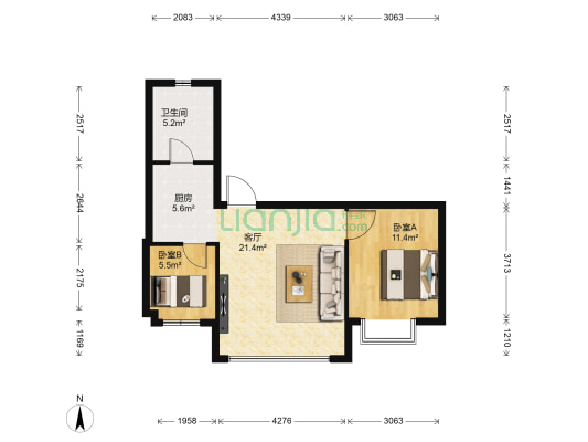 顺天泰大厦 2室1厅1卫 69平方