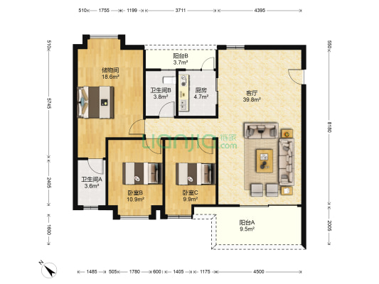 昌盛小区 2室1厅2卫 125平方