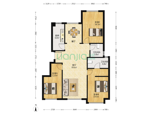 合能枫丹江宁 3室1厅2卫 122平方