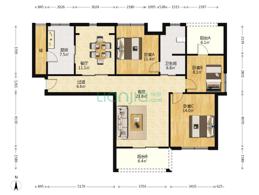博海滨江尚城 3室2厅1卫 110平方