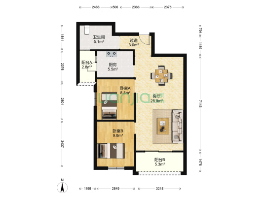 烽火▪崇文蘭庭 2室1厅1卫 87平方