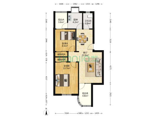 丰产路82号院 2室1厅1卫 74平方