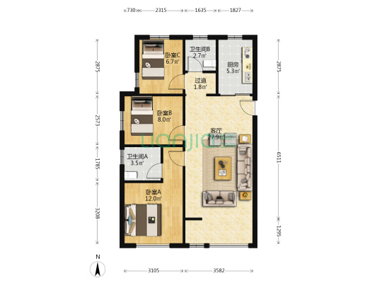 金隅金成府 3室1厅2卫 98平方