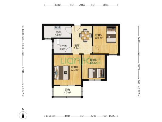 金群苑南区 3室1厅1卫 76平方