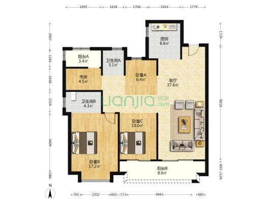 锦绣御园 4室1厅2卫 129平方