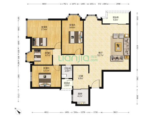 宏泰世家 4室1厅1卫 154平方
