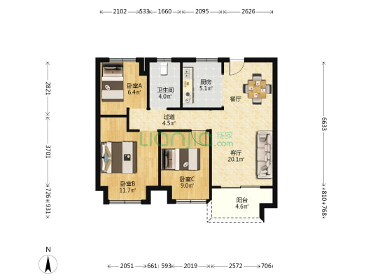 万科金域铭居南区 3室1厅1卫 89平方