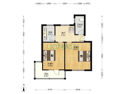 卢沟桥路3号长航宿舍 2室1厅1卫 66平方