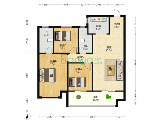 博群上和境 3室1厅2卫 126平方
