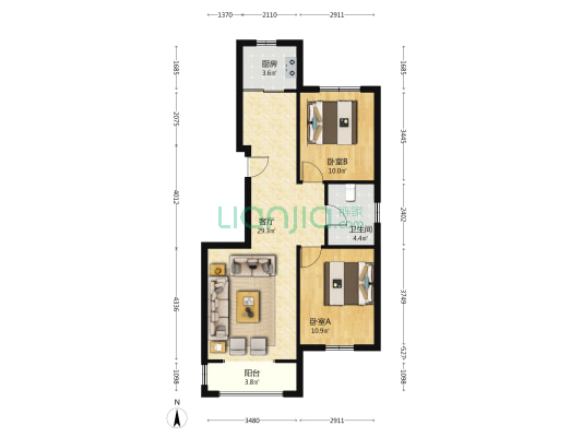 悦府 2室1厅1卫 92平方