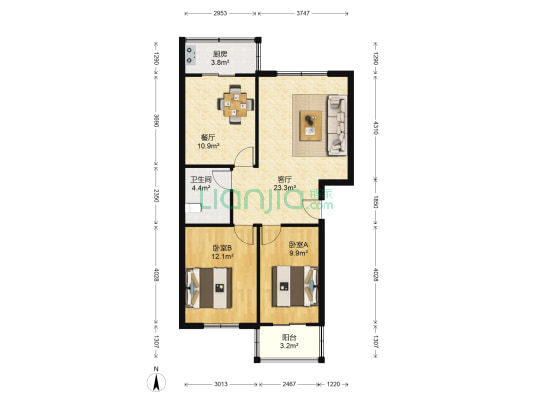 银城花园 2室2厅1卫 86平方