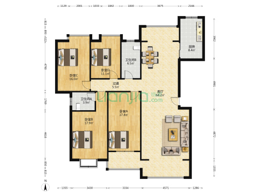 和卉家园 4室1厅2卫 180平方