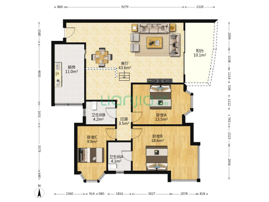 皇冠东和 3室1厅2卫 122平方