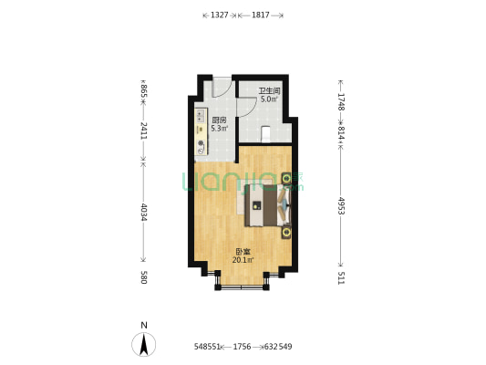 中港金座 1室0厅1卫 52平方