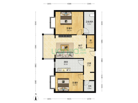 伊泽苑 2室1厅2卫 103平方