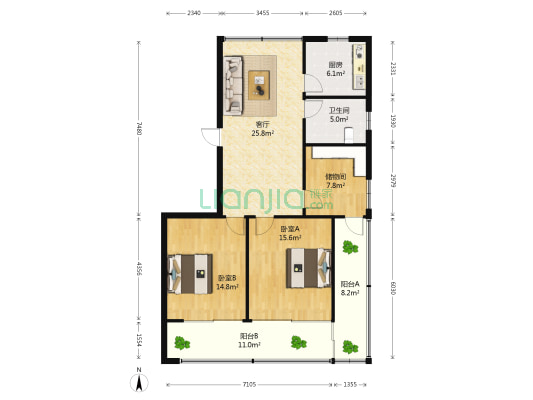 虹南小区 2室1厅1卫 89平方