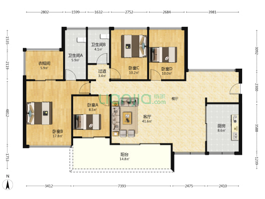 瑧山境 4室1厅2卫 143平方