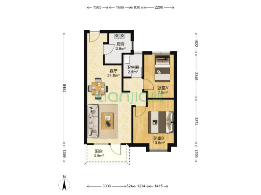 路劲阳光城二期 2室1厅1卫 80平方