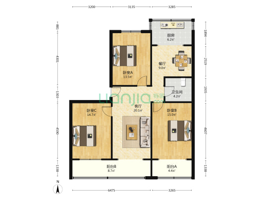 劳教局宿舍 3室2厅1卫 104平方