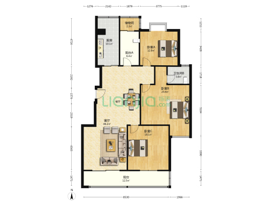 省工商学校宿舍 3室1厅1卫 151平方