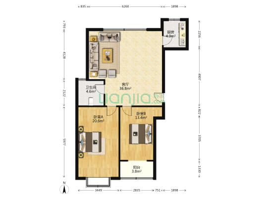后来社区 2室1厅1卫 115平方