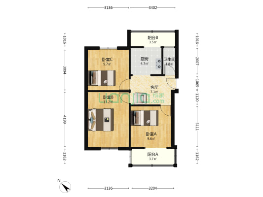 鼓楼北二街53号院 3室1厅1卫 60平方