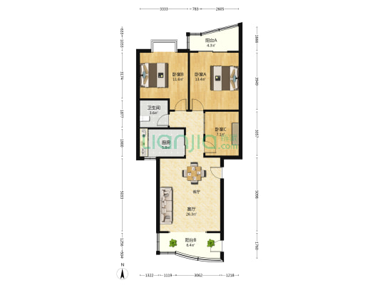 塔埔社区东区 3室1厅1卫 91平方