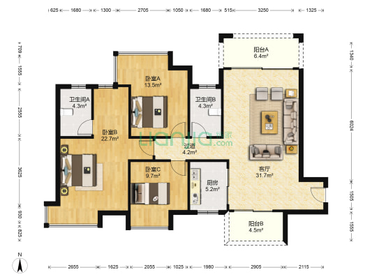 清溪碧桂园翡翠湾 3室1厅2卫 117平方