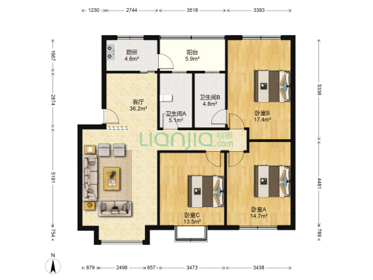 教师公寓(双流) 3室1厅2卫 122平方