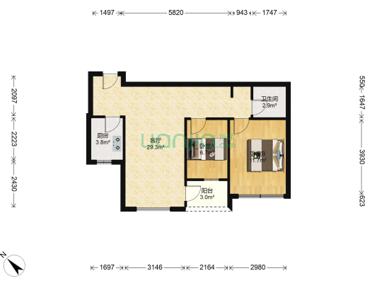 万科城市广场 2室1厅1卫 70平方
