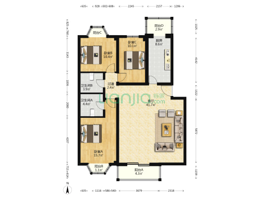 仁合温泉家园 3室1厅2卫 133平方