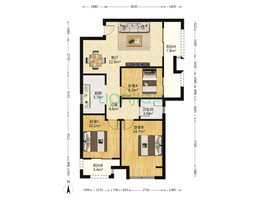 五建新街坊5号院 3室1厅1卫 106平方