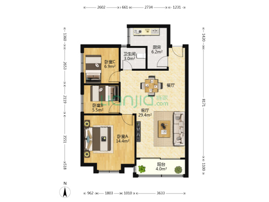莲花苑 3室1厅1卫 80平方