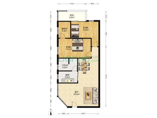 建业路华翠街 2室1厅1卫 91平方